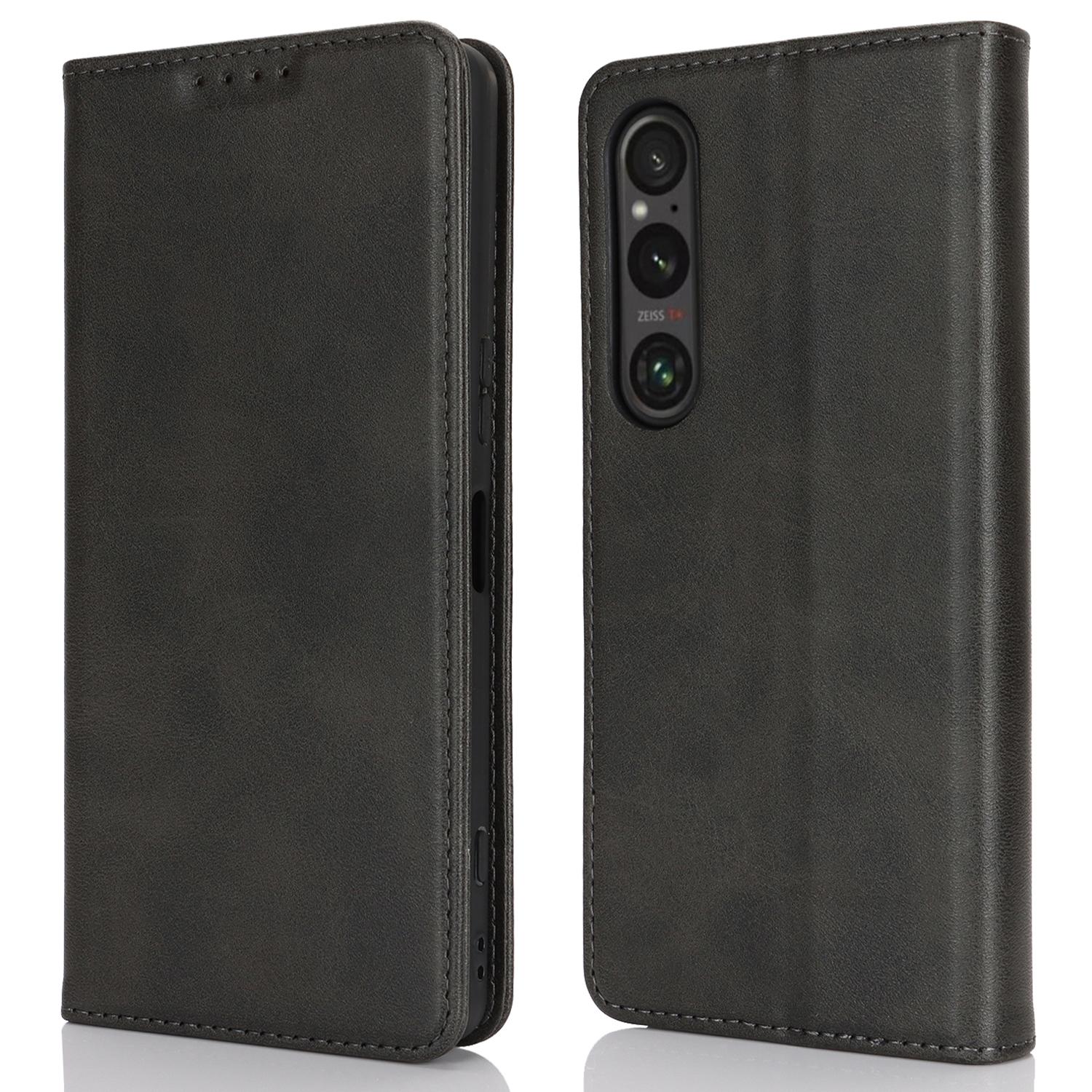 

For Sony Xperia 1 VI Case PU Leather Wallet Stand Magnetic Closing Phone Cover Black