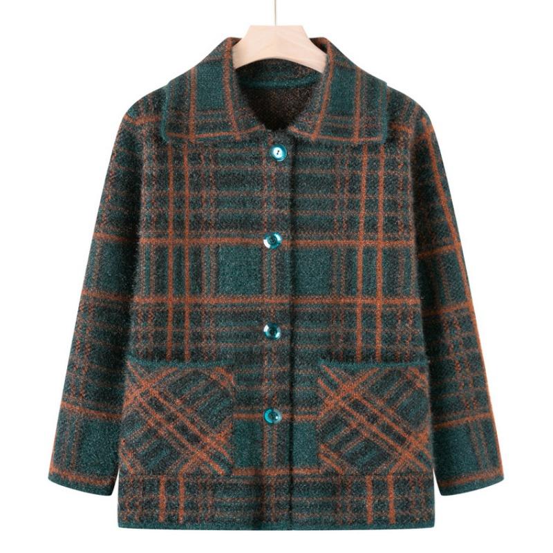 Grandma spring and autumn new knitted sweater medium and old mother autumn thickened sweater women's old lady cardigan jacket
