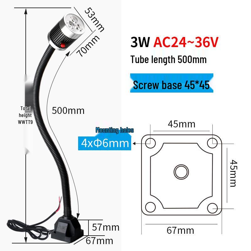 

3W 24V CNC Machine Work Light with Long Arm and Screw Mounted Gooseneck