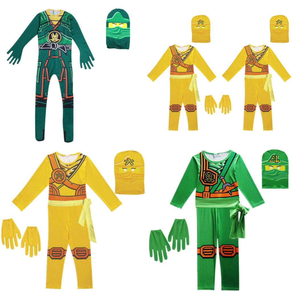 Fajny Zestaw Ubrań na Cosplay dla Dzieci w Stylu Ninjago z Rękawicą, Kapeluszem i Kombinezonem