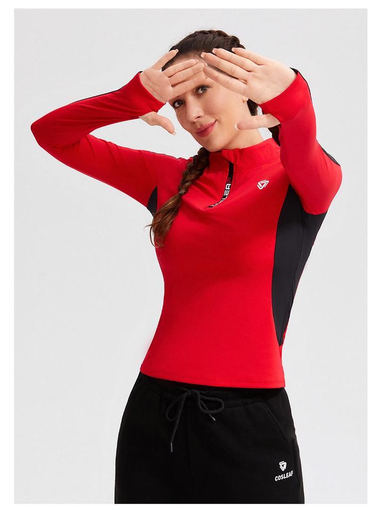 Women's Quick-Dry Long Sleeve Half-Zip Color Block Running Top