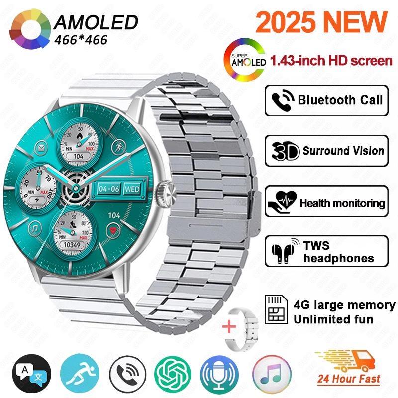 2026 New 4GB large Memory Man Woman Smartwatch 3D Surround Vision Built-in App AI Voice Assistant Music TWS Headphone Smartwatch