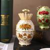 Toothpick Dispenser Retro Relief Design Plastic Luxury Pop-up Toothpick Organizer Box Rose Flower Desktop Decor Holder for Home