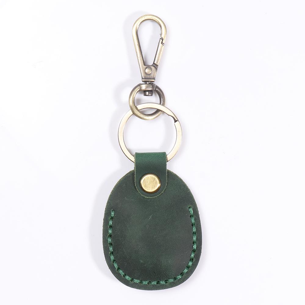Cowhide Waterdrop IC Induction Access Card Holder - Hand-Stitched Leather Keychain Case