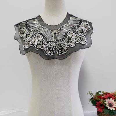 Spitzen-Schal Schwerer Perlen-Pailletten-Kragen Vintage Retro Rüschenkragen Schick Bestickter Vorderkragen Frau