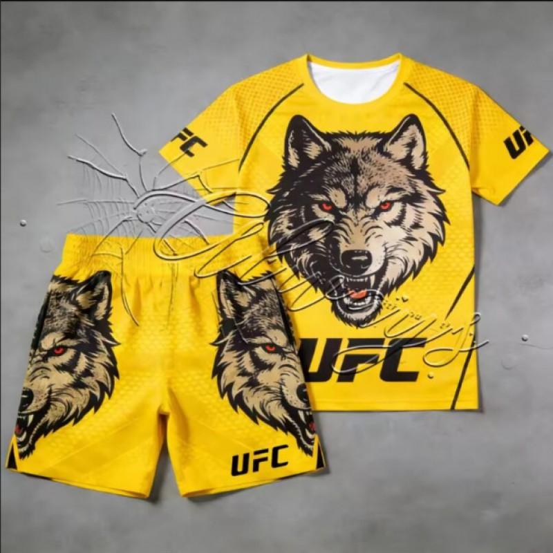 Mens Quick-Dry MMA Training Set Short Sleeve T-Shirt Shorts Wrestling Fitness Outdoor Sports
