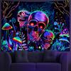 Amonercvita Blacklight Skull Tapestry Trippy Skeleton Wall Tapestries UV Reactive Neon Plants Trees Tapestries Aesthetic Galaxy Space Tapestry Wall