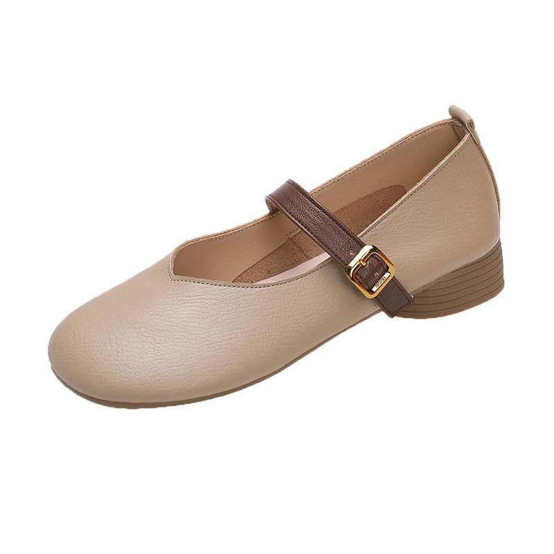 Mary Jane retro word with soft bottom soft surface middle heel women's 2025 summer British style non-slip bottom flat heel shoes