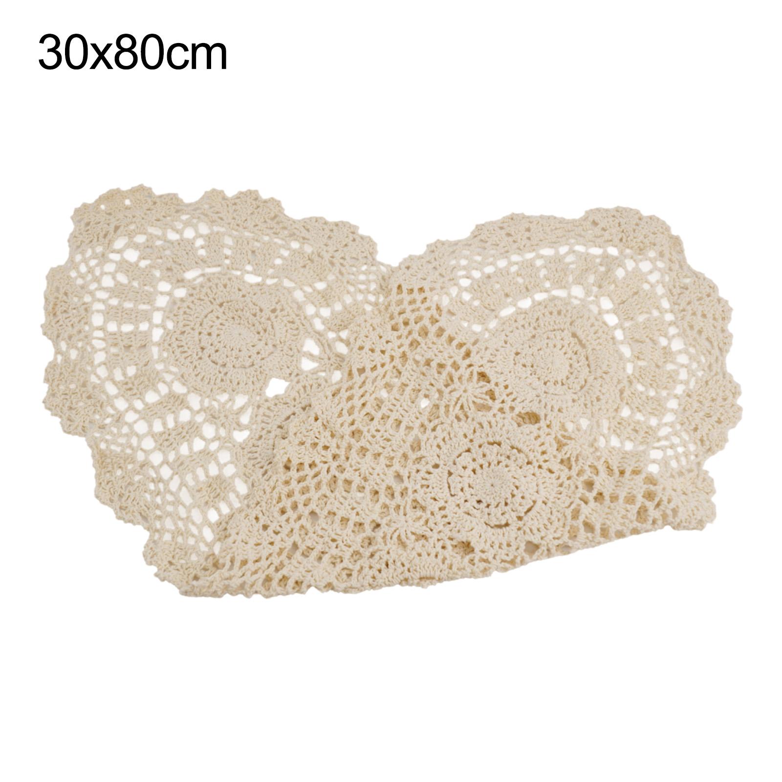 

Stylish Floral Oval Tablecloth with Handmade Crocheted Lace 30x80cm бежевый