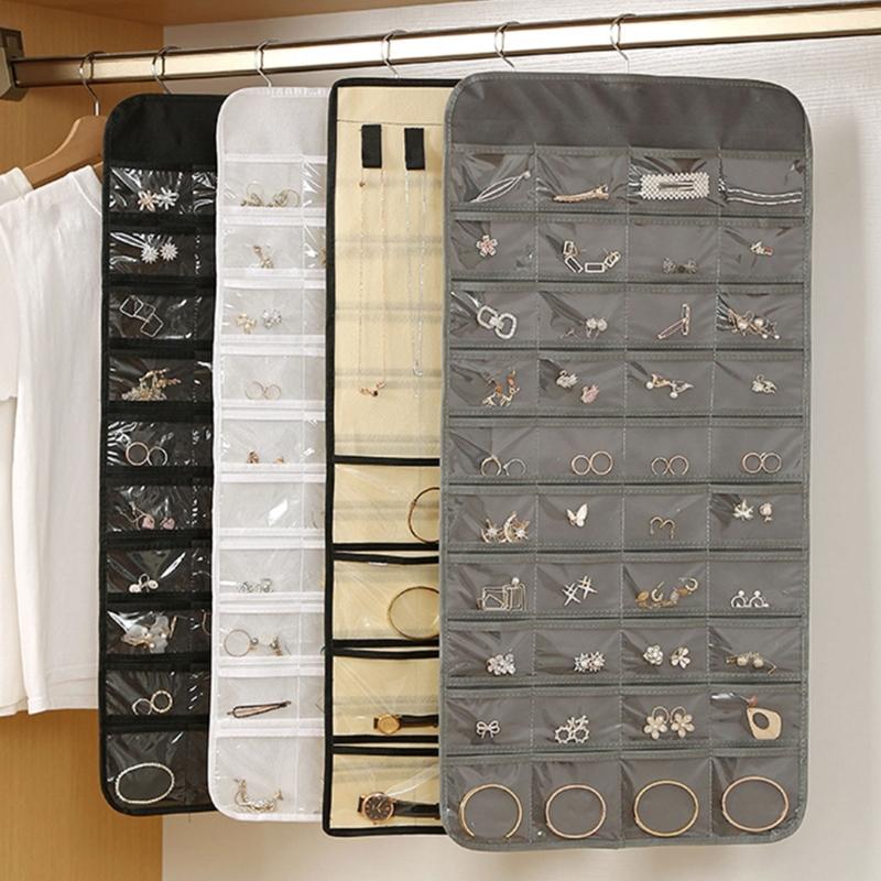 Elegant Jewelry Storage Organizers for Closet with 48 Pockets Dustproof Designs Earring Necklace Holder Organization