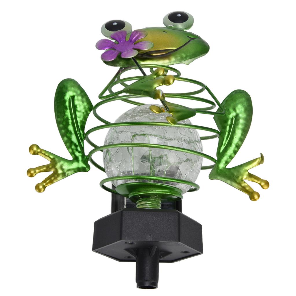 Frosch-Außenornament-Lampe Warmes LED-Licht Knisterglas-Kugel Gartenstecker-Licht für Rasenflächen Terrassen Innenhöfe