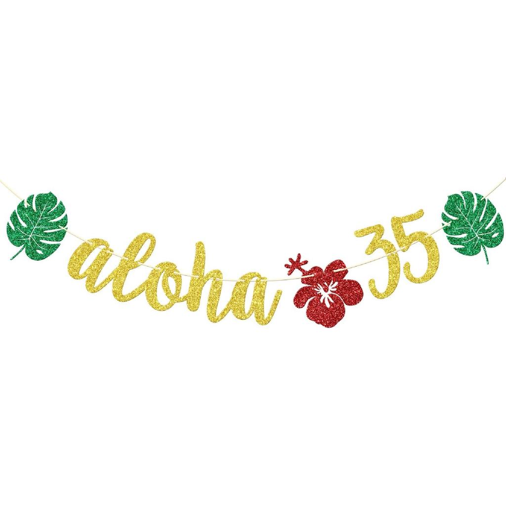 Aloha 50 Banner, Hawaiian 50th Birthday Decorations, Aloha Party Decorations, Tropical Luau Birthday Party Decorations, Palm Leaf Decorations Gold