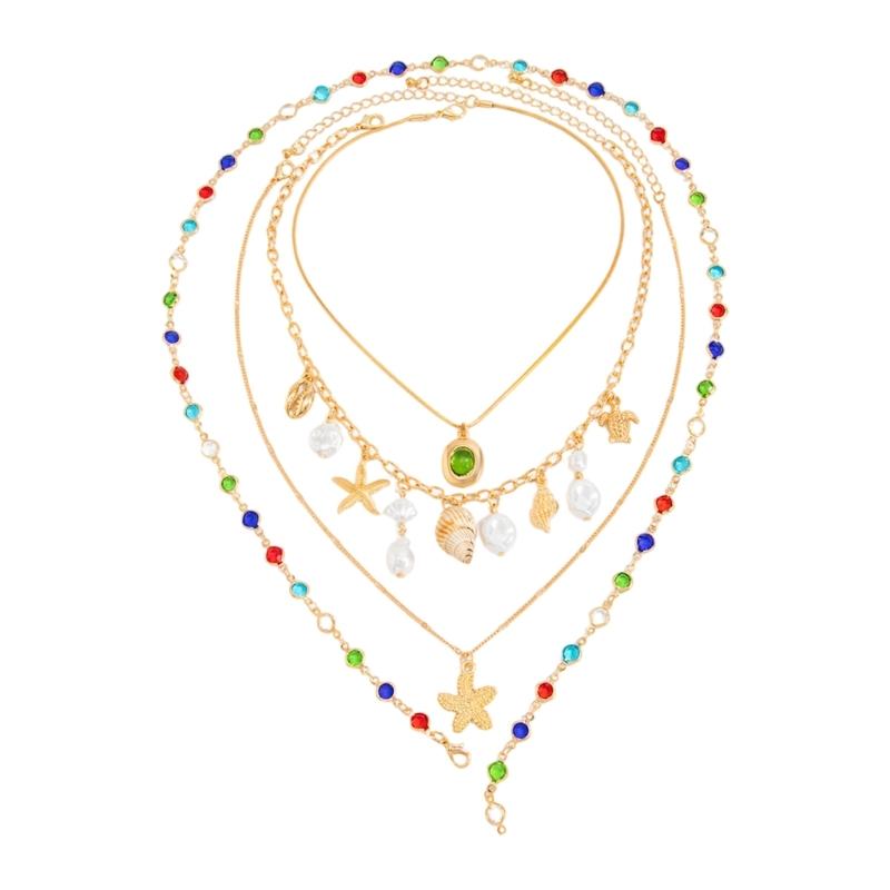 

Pack Of 4 Layering Shell Necklaces With Pearls And Crystal Chains Season Beach Shell Necklace For Women Beach Jewelry Set 1
