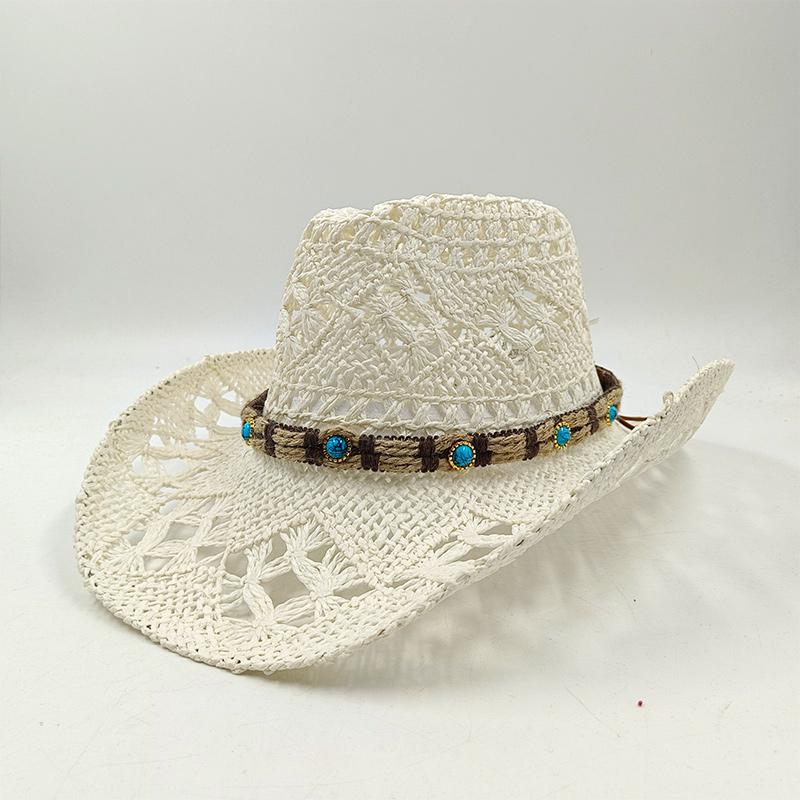 Hand-woven hollow denim straw hat men's and women's summer sunscreen hat western cowboy straw hat sombrero mujer sombrero hombre
