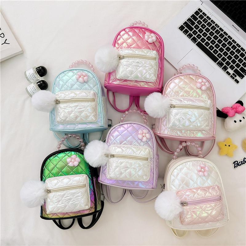 Backpack Gradient Kids With Faux Pearl Handheld Plush Ball And Flower Decoration