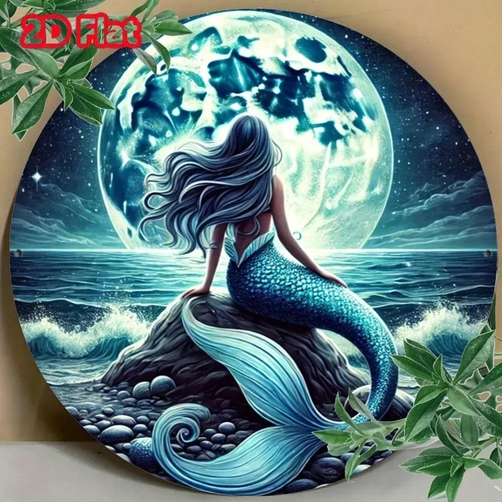 Vintage Nautical Sea Fairy Moon Tin Sign Metal Wall Art Plaque 20x20
