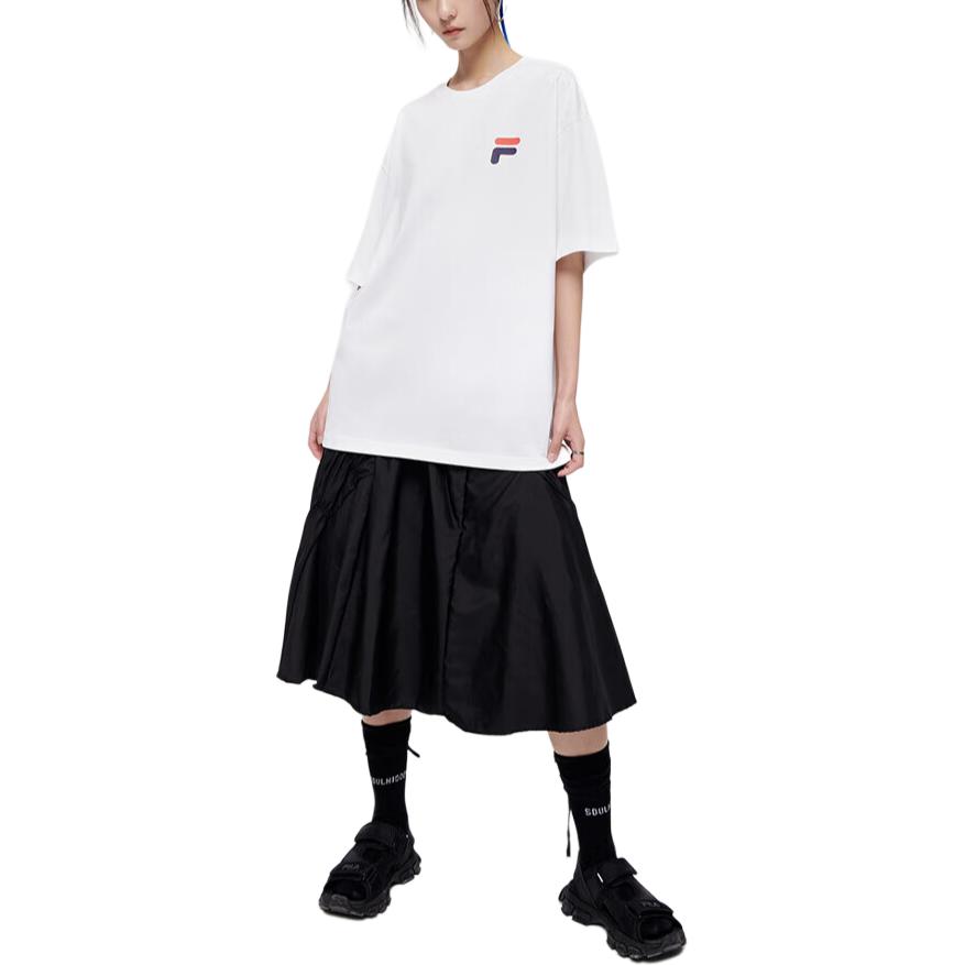 FILA Fusion FOB Series American Retro Letter Print Loose Sports T-Shirt Unisex Tops White T11U126110FWT