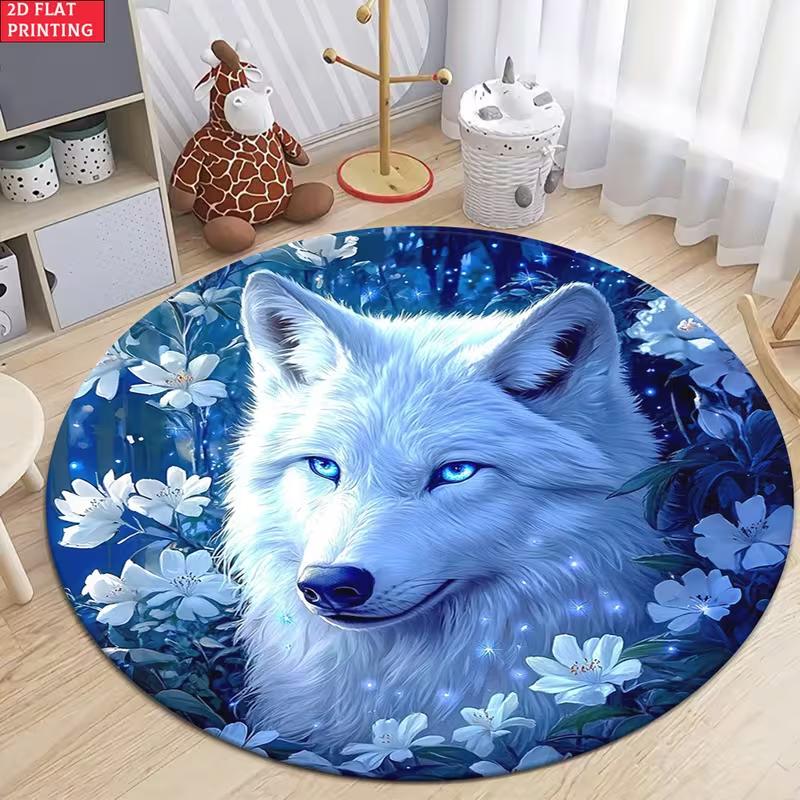 Giraffe Print Round Area Rug Animal Themed Non-Slip Floor Carpet Whimsical Safari Aesthetic Decor Mat for Living Room