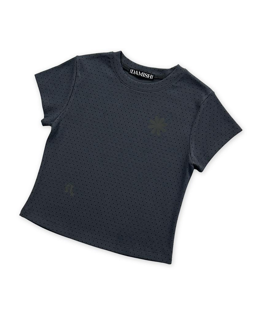 Damiswi Flower Symbol Polka Dot Short Sleeve T-Shirt_Charcoal