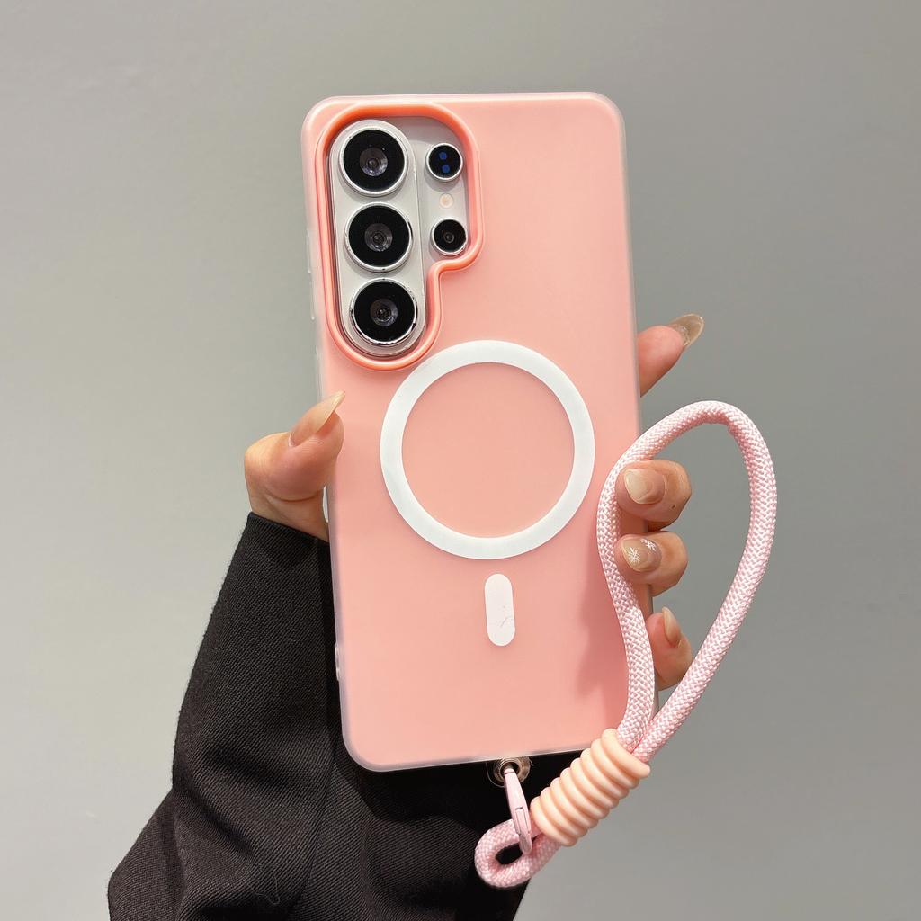 Matte for Magsafe Lanyard Case for Samsung Galaxy S25 S26 Ultra S23 S22 Plus S24 FE A16 A56 A55 Wrist Strap Candy Color Cover