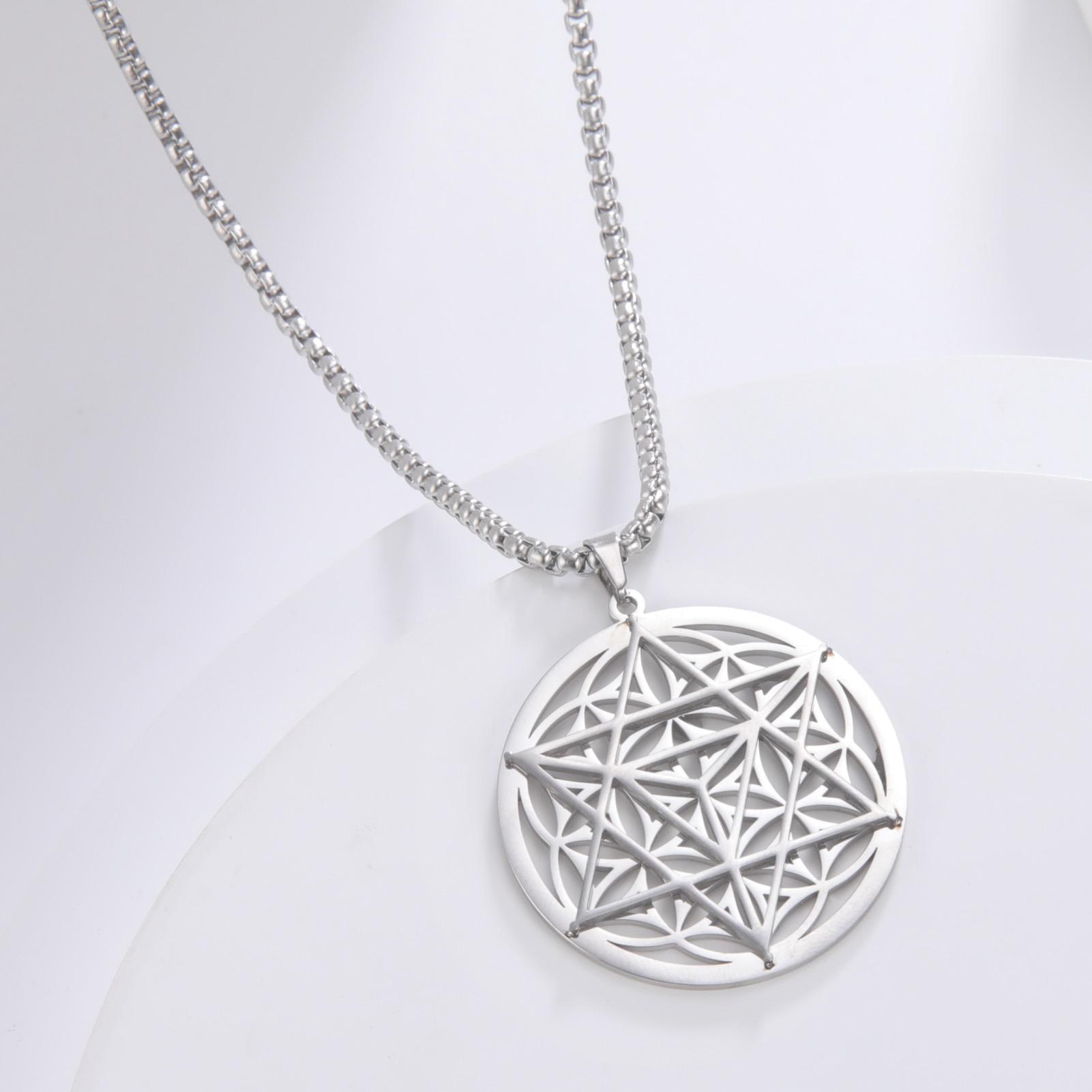 

LIKGREAT Gold Color Round Flower of Life Merkaba Pendant Necklace Meditation Charm Stainless Steel Jewelry Valentine s Day Gifts