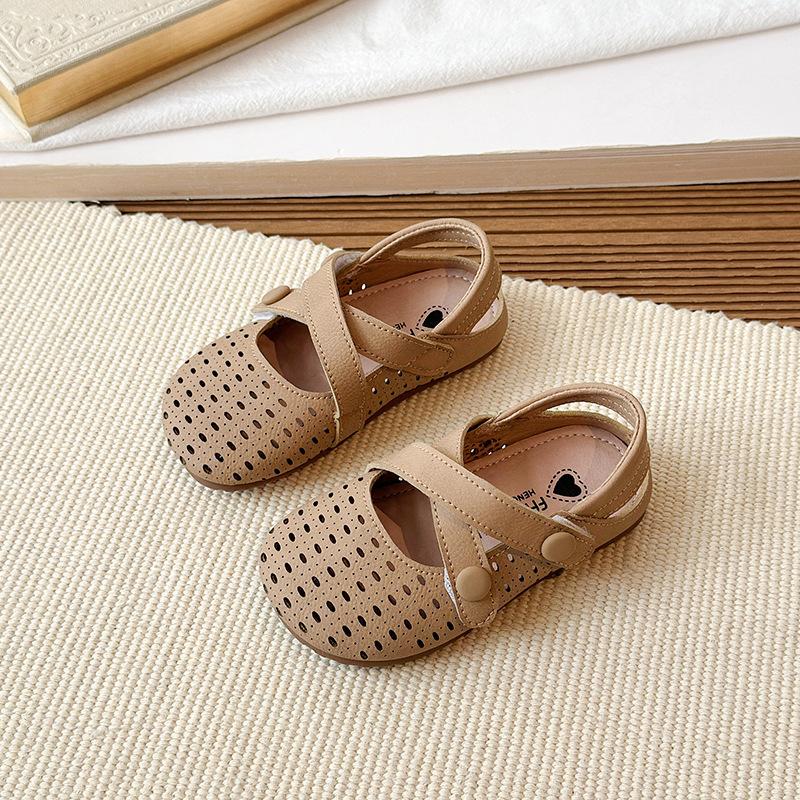 

Girls Korean-style woven hollow Roman sandals2026New Summer Soft Sole Versatile Simple Princess Shoes Beach Shoes 22 хаки