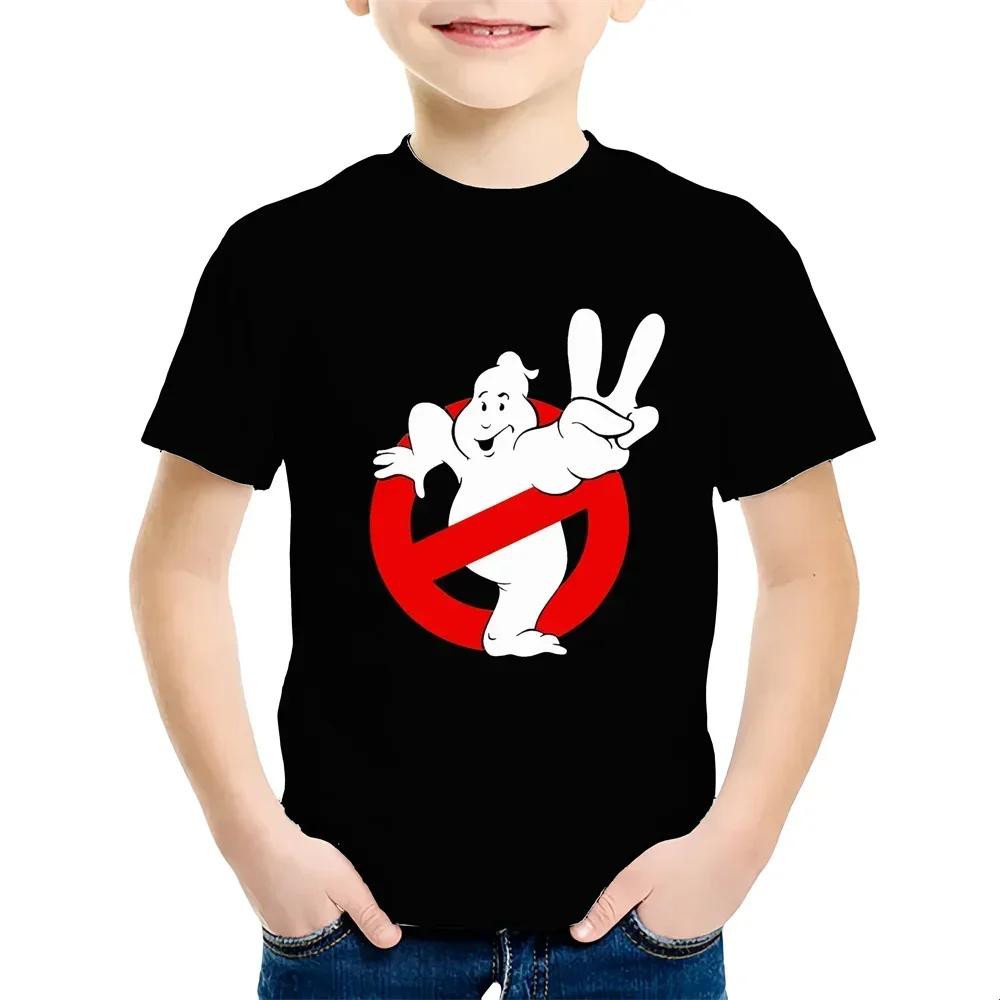 Summer Cartoon Children 100% Cotton T-shirt Fun Ghostbusters Games Print Short Sleeve Kids Tee Cute Baby Tops for Boys And Girls