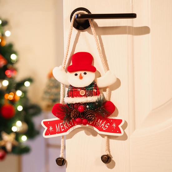 Christmas Hanging Decoration 3D Santa Snowman Elk Bear Door Knob Hanger Holiday Wall Art Sign for Living Room Bedroom Indoor Decor
