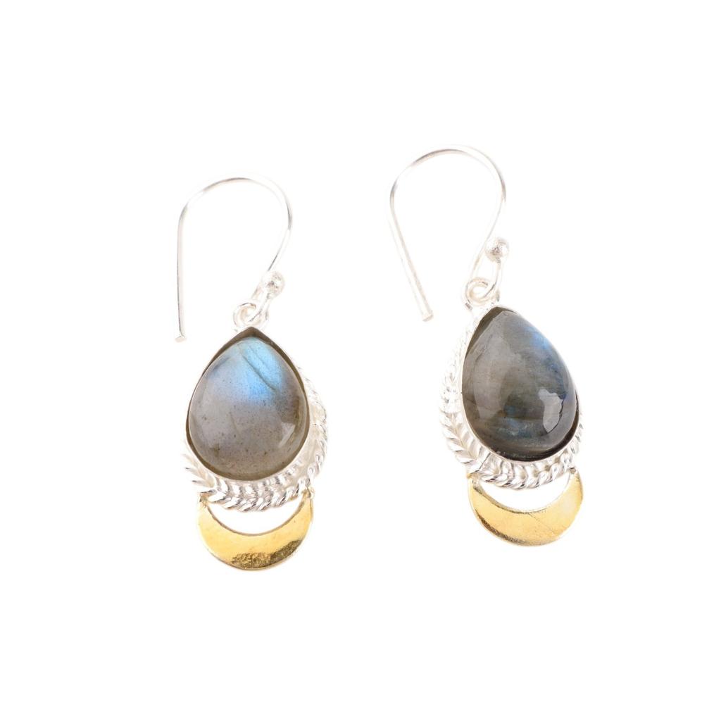 Labradorite Gemstone 925 Solid Silver Jewelry Handmade Earrings 1.5" For Wedding EE-162-27