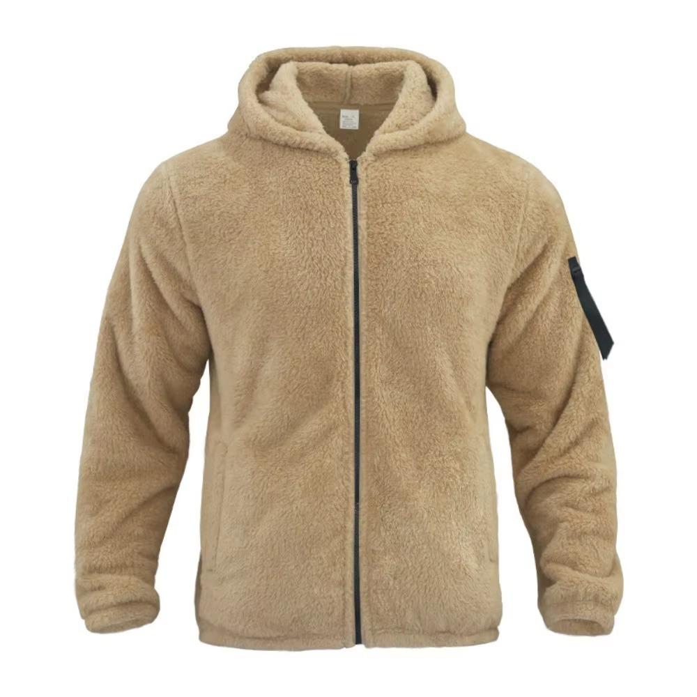 Men's Winter Velvet Fleece Zipper Jacket Casual Soft Skin Solid Warmth Streetwear Trendy Baggy Hooded Jacket Coats for Men