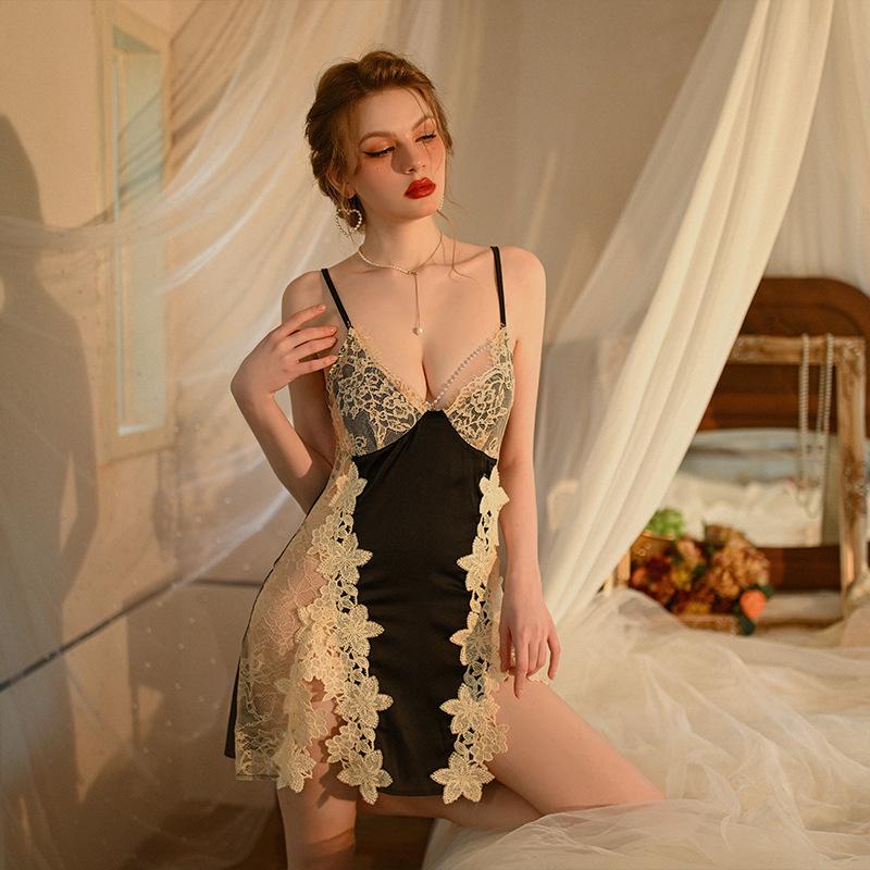 Enchanting Lace Patchwork Nightdress - Temptation and Allure