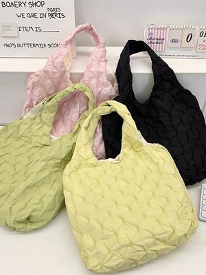 Pleated Plaid One-Shoulder Tote Bag - Korean Style Large Capacity Handbag for Women
