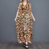 Women's Leopard Print Boho Caftan Dress - Batwing Sleeve V-Neck Rayon Maxi, Flowy Loose Fit Beach