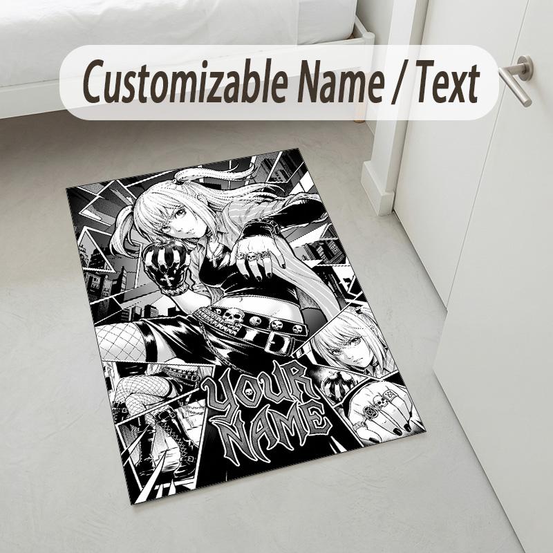 Personalized Crystal Velvet Carpet,Death Note Custom Printed Name, Plush Area Rug For Home Indoor Decor