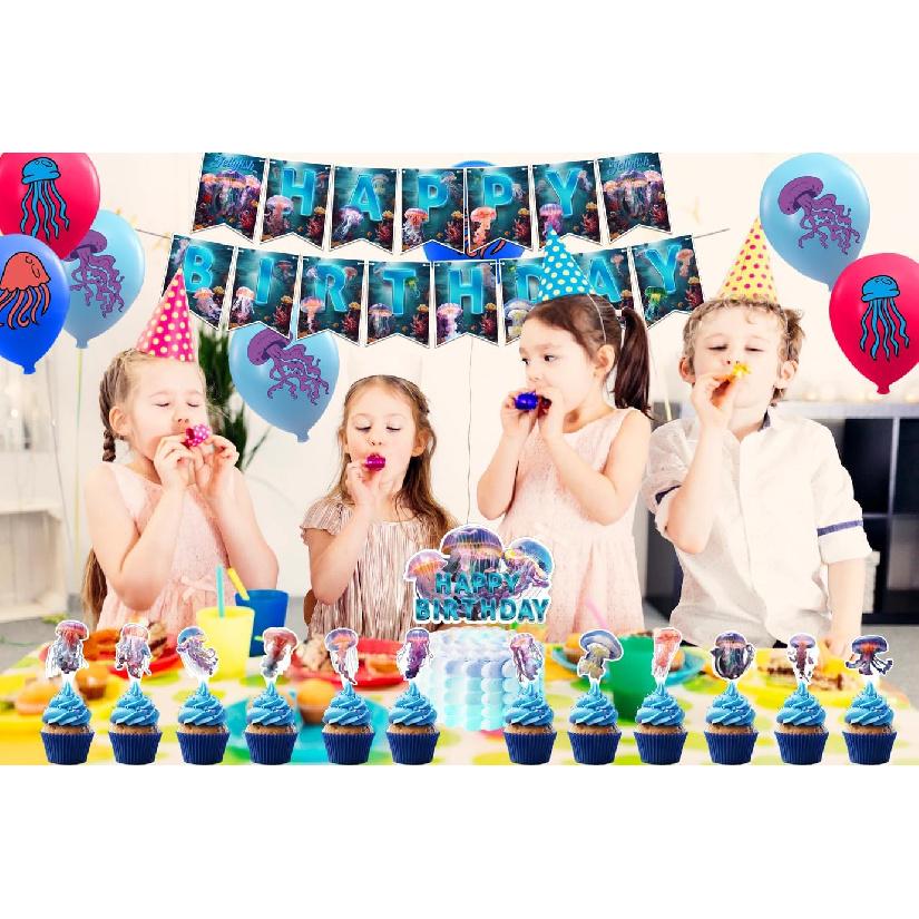 Jellyfish Birthday Party Decorations Jellyfish Party Supplies Includes Under the Sea Jellyfish Birthday Banner Cake Topper Cupcake Toppers Balloons