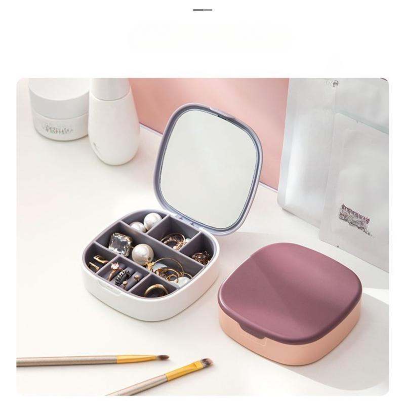 Tragbare Schmuck-Aufbewahrungsbox, Kosmetikspiegel, Reise-Mini-Spiegel, praktisch, tragbar, für Reisen, exquisit, mehrfarbig