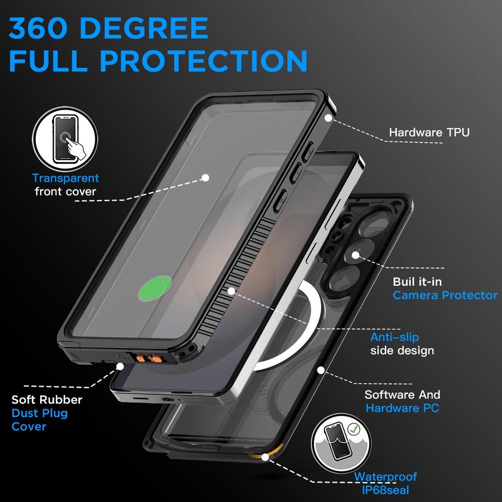 Funda Protectora Integral 360 para Cuerpo Adecuada para Samsung S26 Ultra S26 Plus S25FE IP68 Sumergible a Prueba de Agua Polvo Golpes Cubierta Protectora