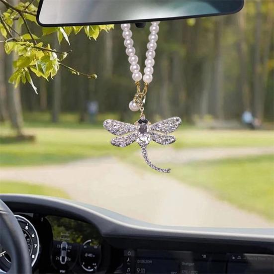 Yousheng Rhinestone Dragonfly Car Hanging Ornament Bling Rearview Mirror Pendant for Vehicle Sparkling Interior Decoration for Women