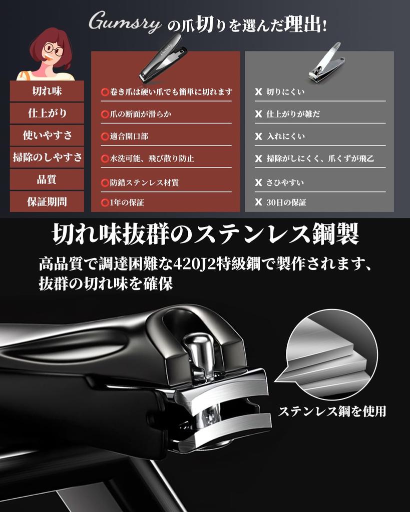 Gumsry Premium Nail Made in Japan with Stainless Nail Curved Easy to Safe for and Includes Storage Case Clippers, Steel, 2-Sided File, Blade, Sharp,