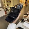 Sheepskin Version~ Korean Fishing Net Surface Square Head Open-toed Sandals Women's Summer 2025 New One-word Flat-bottomed Cool Slippers Outer Wear