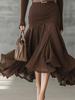 Women's Autumn New Solid Color Patchwork V-Neck Long Sleeve Dress Maxi Dress