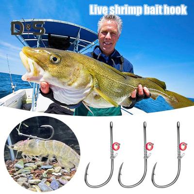 6/12Pcs Live Shrimp Fixing Hook Heavy Duty Carbon Steel Barbed Fishhook with Hole Freshwater Saltwater Fishing Hook Fishing Accessories