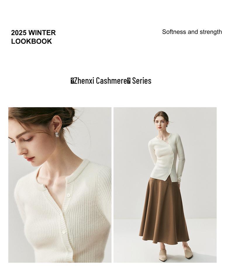 2025 Autumn/Winter Women's V-Neck Slim Fit Cashmere Cardigan - Two-Way Wear, Versatile Knit Jacket