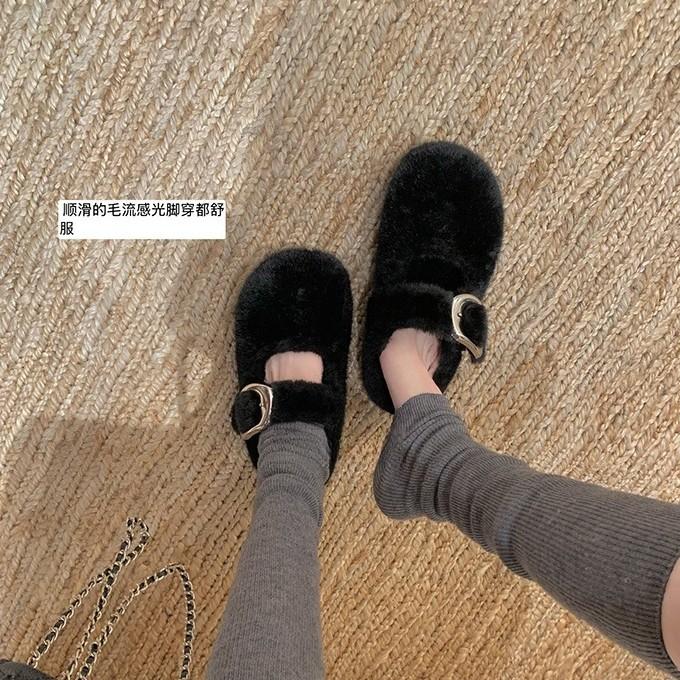 2025 New Leopard Print Buckle Fluffy Shoes for Outer Wear In Winter, One-pedal Thick-soled Velvet Warm Beanie Shoes, Cotton Shoes for Women