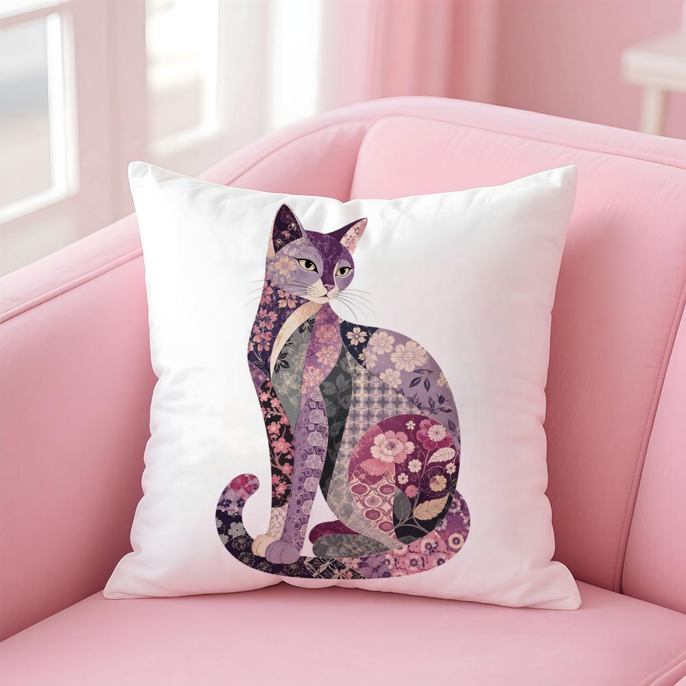 Floral Cat Pattern Cushion Cover Short Plush Soft DoubleSided Printing Pillow Case Cozy Sofa Bedroom Home Decor Gift