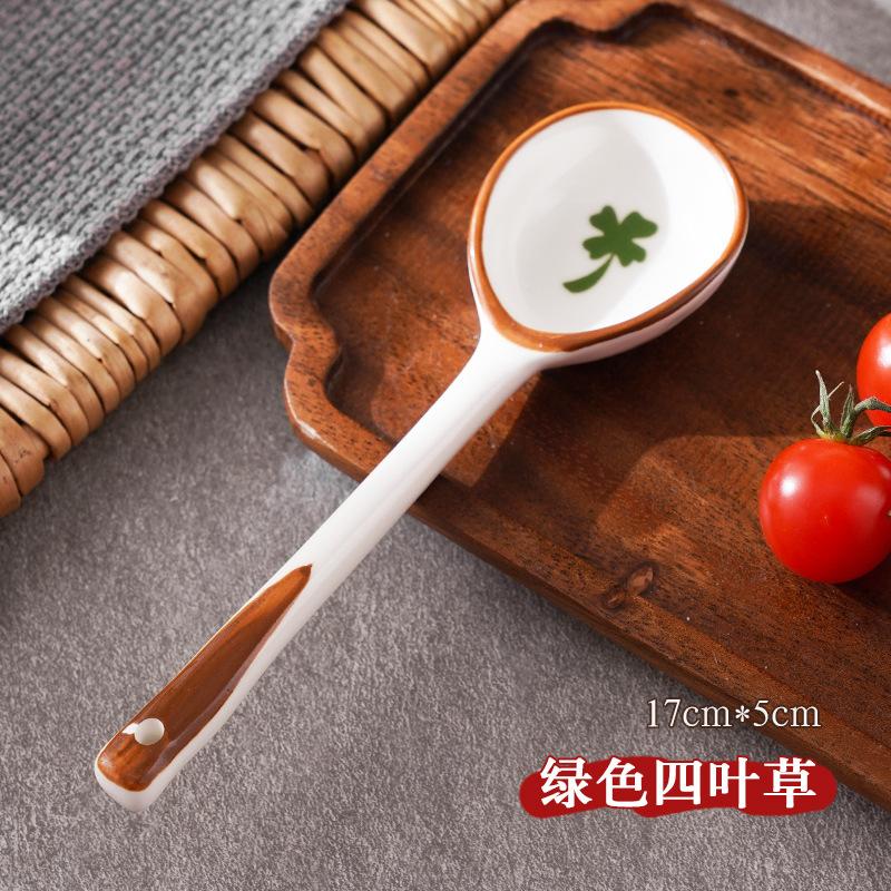 Ceramic Spoon Long Handle Anti-scald Spoon High Color Value Round Head Soup Scoop Porridge Special Tool Kitchen Supplies