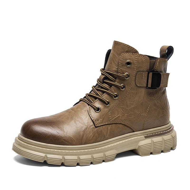 Herbst- und Winter Herrenschuhe Britische Martin Stiefel Herren Trendige High-Top Workwear Lederstiefel Dicksohlige Wasserdichte und Rutschfeste Herren Bergstiefel