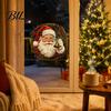 Easy Application Wall Art Christmas Wreath Window Stickers, Retro Santa Claus PVC Decals, Waterproof Decorative Festive Garland Decorations