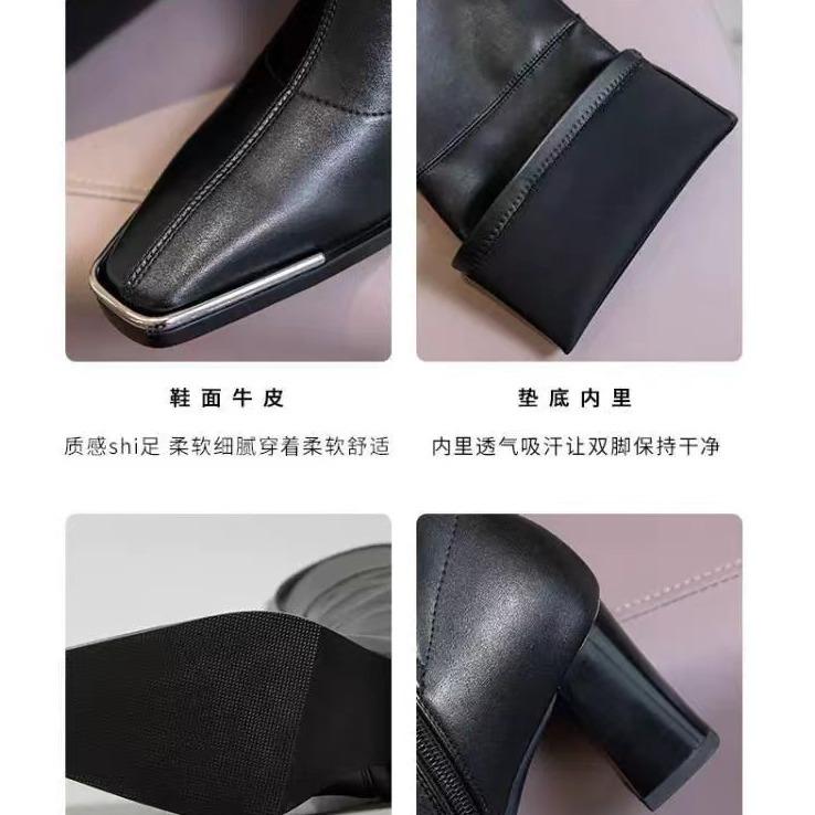 Patent leather square head boots women's 2024 new thick heel thick sole fashion temperament big leg boots knight boots tide