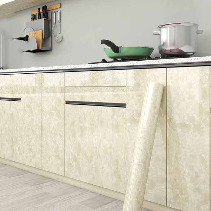 Thickened Waterproof Oilproof Self-Adhesive Marble Vinyl Film Kitchen Cabinet Door Decorative Cover Furniture Renovation Sticker